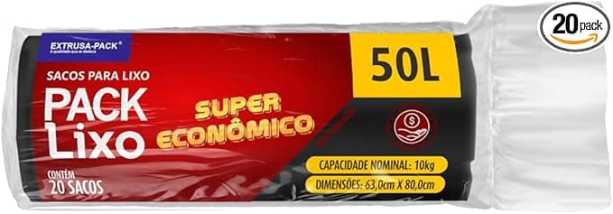 Sacos de Lixo PACK LIXO Super Econômico Preto 50 litros – Uso residencial diário, ideal para lixos leves em pequenas famílias