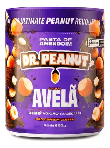 Pasta de Amendoim Proteica Dr. Peanut Avelã 600g Sem Açúcar Glúten