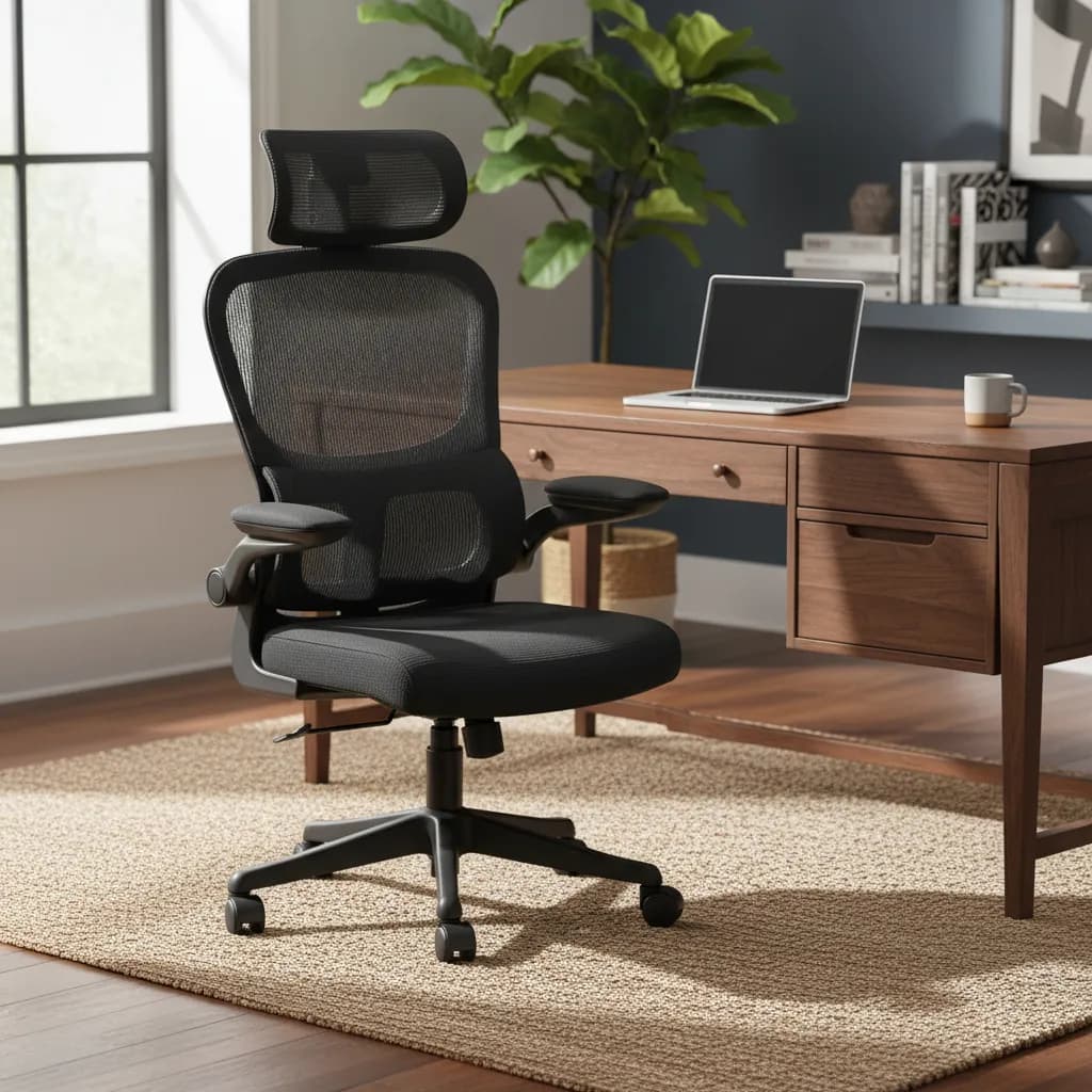 Cadeira De Escritório Presidente Ergonomica Lombar Regulavel Preto Estofado Premium