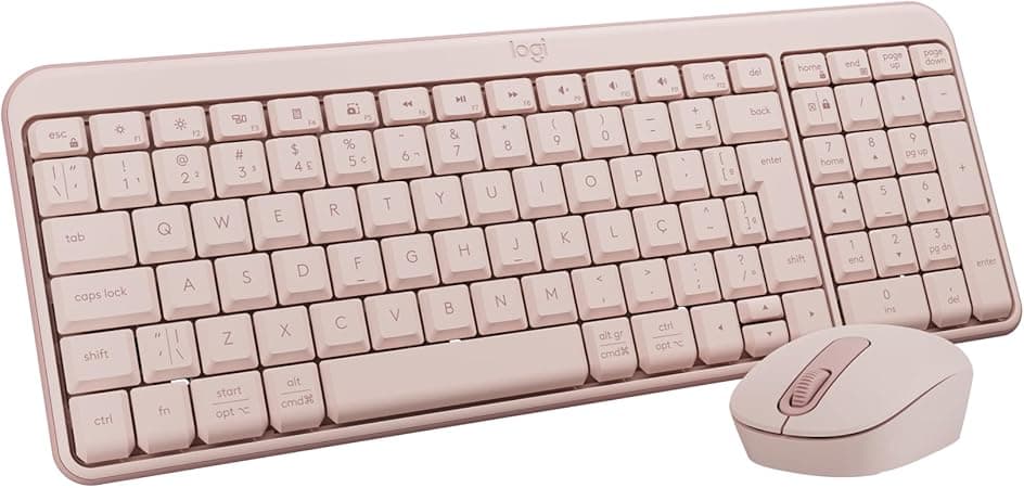 Combo Teclado e Mouse Sem Fio Logitech MK250 - Rosa