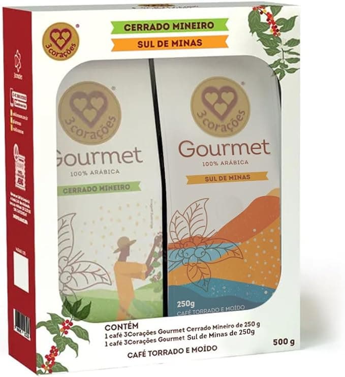 3 Corações Kit Café Gourmet Torrado e moído - Cerrado Mineiro e Sul de Minas, 2x250g