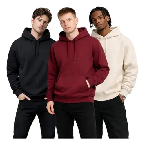 Kit 3 Blusas De Frio Moletom Liso Fechada Bolso Canguru