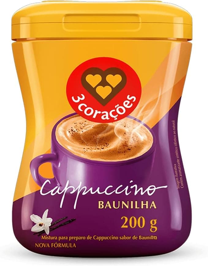 3 Corações Cappuccino Sabor Baunilha, 200g