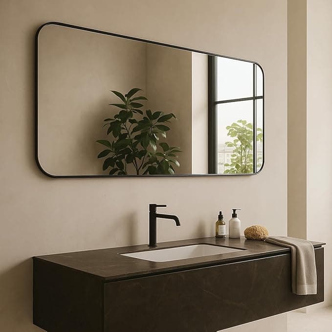 Espelho de Corpo Inteiro Retangular Cantos Arredondado 110x53 – Elegância e Amplitude para Seu Ambiente (Preto)