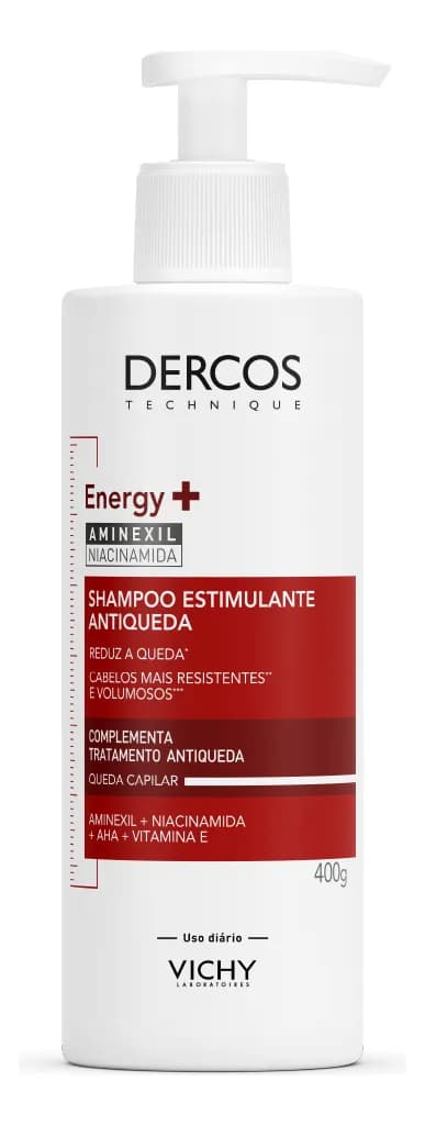 Shampoo Estimulante Tratamento Antiqueda para Cabelos Fracos e Quebradiços, Fortalece os Fios com Aminexil, Niacinamida e Vitamina E, Energy Dercos Vichy 400g