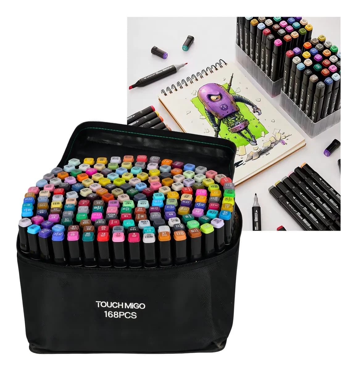 Kit 168 Canetas Permanentes Com Estojo de Canetas Vibrantes Ponta Dupla Bolsa