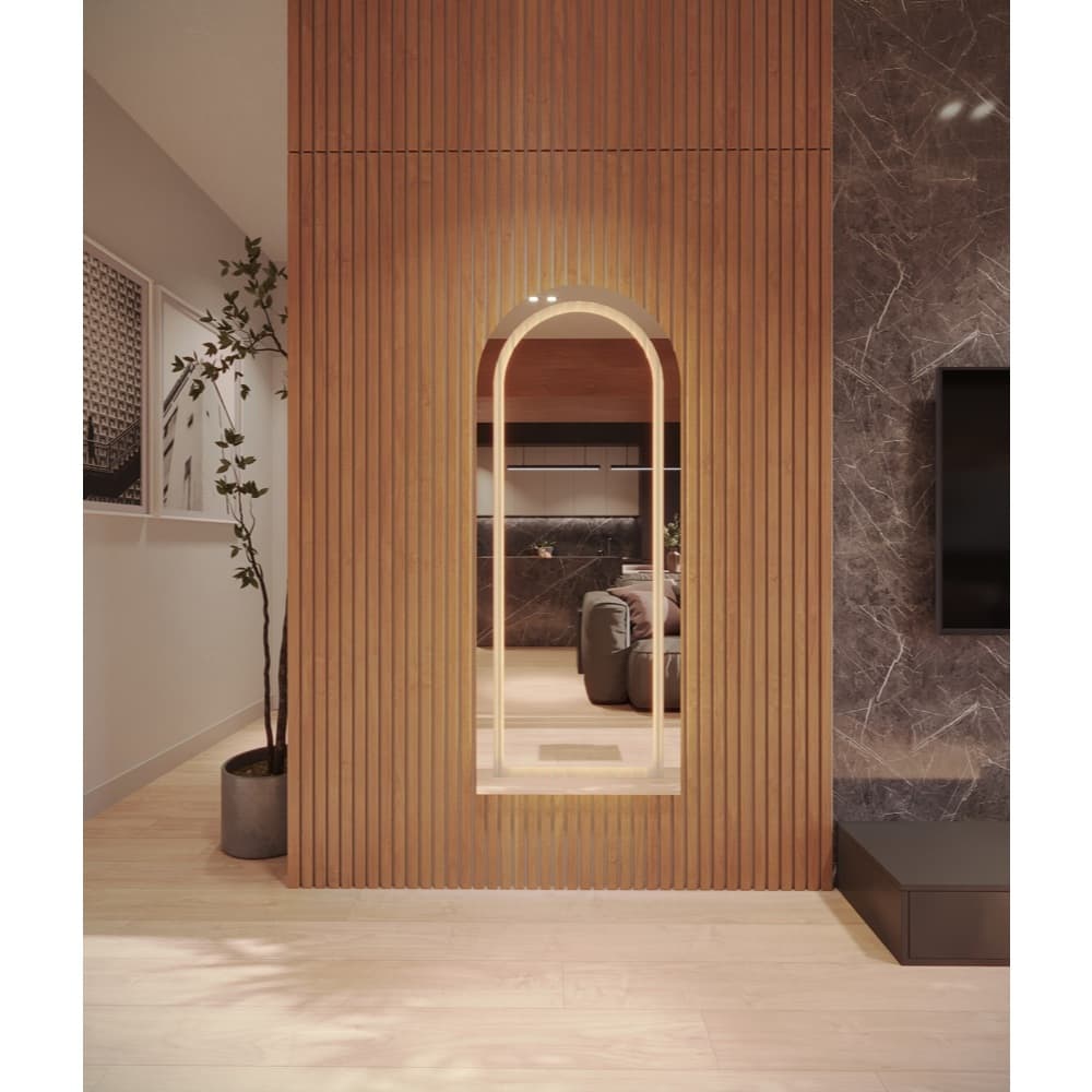 Espelho Base Reta Com Led Jateado 115cm 150cm 170cm Quarto Sala Salão Loja