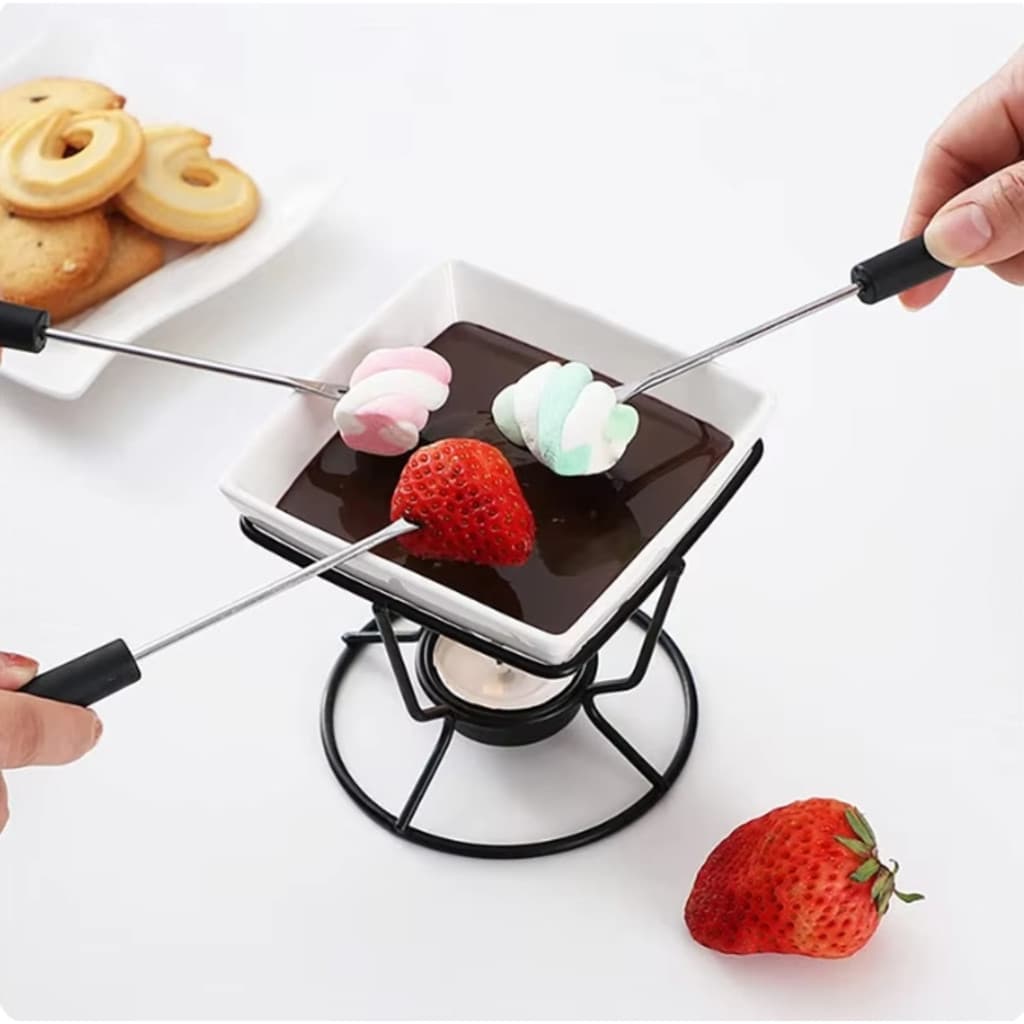 Diy conjunto de fondue de chocolate cerâmica manteiga aquecedores com prateleira