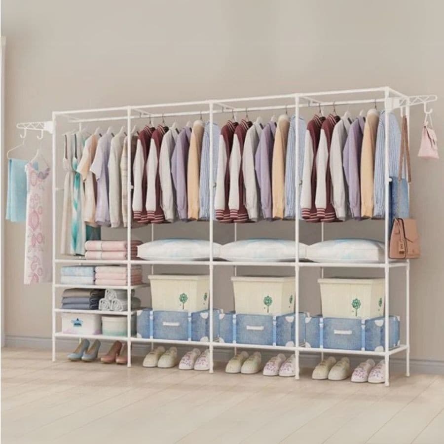 Arara Roupeiro Guarda Roupa Grande Portatil Cabideiro Para Roupa Sapateira Organizador Multiuso Armário