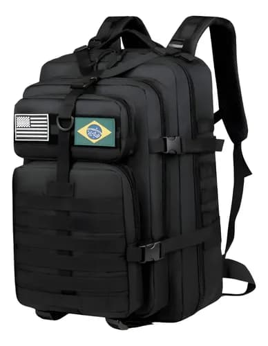 Mochila Grande Tática Militar Impermeável Reforçada 50 Litros Trilhas E Viagens Cor Preto