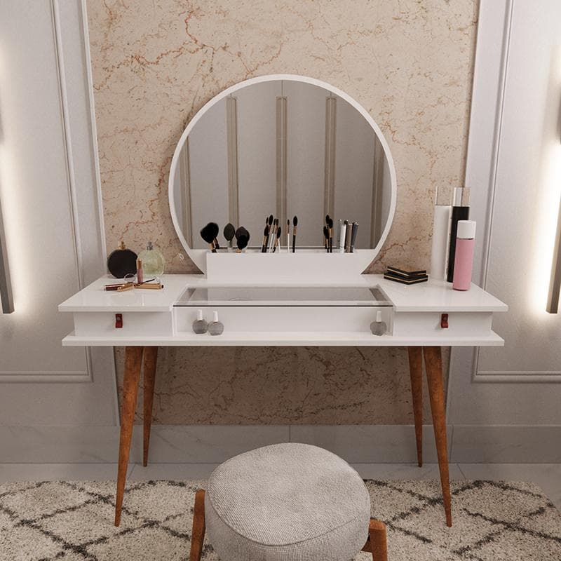 Penteadeira Diana Com 2 Gavetas Porta de Vidro e Nichos