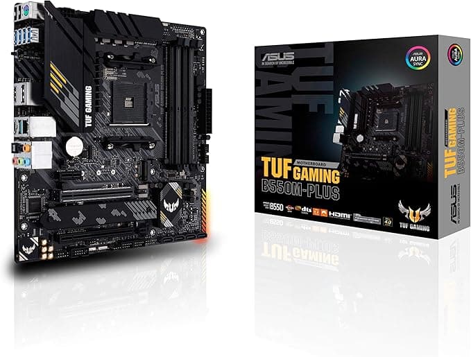 Placa-Mãe ASUS TUF Gaming B550M-PLUS AM4 mATX — Suporte Ryzen, PCIe 4.0, M.2 NVMe, DDR4, HDMI/DP, LAN Gigabit, Durabilidade Militar para PC Gamer