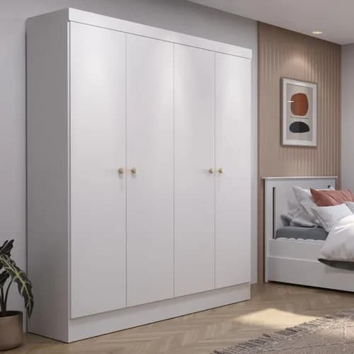 Guarda-roupa 4 Portas Renzo Casal 5 Nichos Quarto Cor Branco fosco
