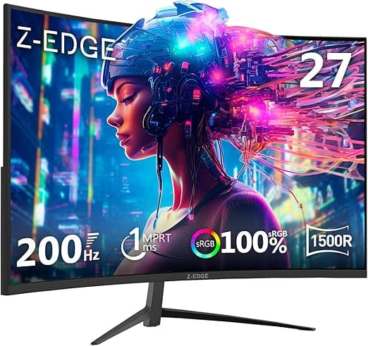 Monitor Gamer Curvo 27 polegadas Z-Edge, 200Hz, FHD 1080P, 1 ms, Tela 1500R, FreeSync, 99% sRGB, HDMI 2.0/DP 1.4, Ajuste de Inclinação, Suporte VESA, sem bordas, para Jogos e Office