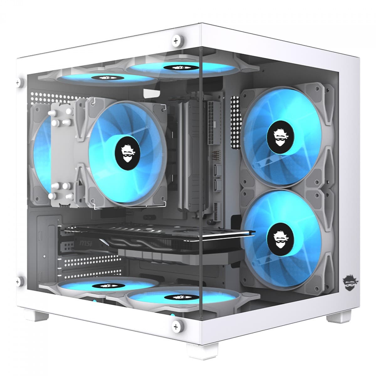 Gabinete Gamer Ninja Ryomaru, Mini Tower, Vidro Temperado, mATX, Com 3 Fans Rainbow, Sem Fonte, Branco, GN-CS-RMMAW3F
