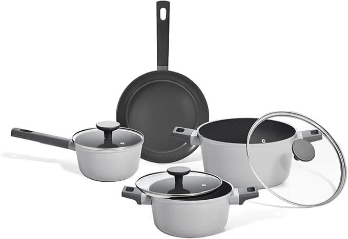 Oikos - Jogo com 4 Panelas Antiaderentes de Revestimento Cerâmico, Cor Cinza Mou Trufa