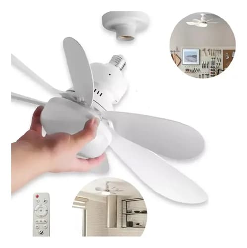 Lâmpada Ventilador de Teto E27 6 Hélices Controle Remoto Luz Branca LED Silencioso Econômica Camperluz