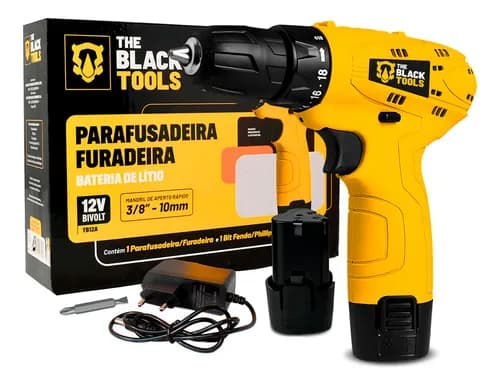 Parafusadeira Furadeira The Black Tools TB12A 3/8 a Bateria Cor Amarelo Frequência 60Hz