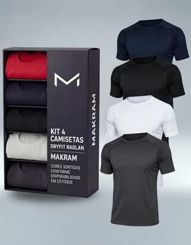 Kit 4 Camiseta Masculina Dry Fit Raglan Lisa Basica Academia