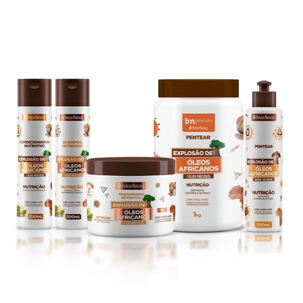 Kit Cachos Óleos Africanos – Shampoo, Condicionador, Pentear , Ativador, Máscara bn.Cachos