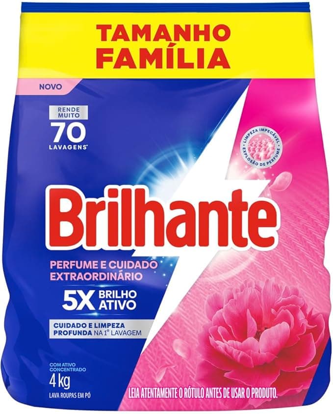 Brilhante Lava-Roupas em Pó Perfume e Cuidado Extraordinário Pacote 4kg