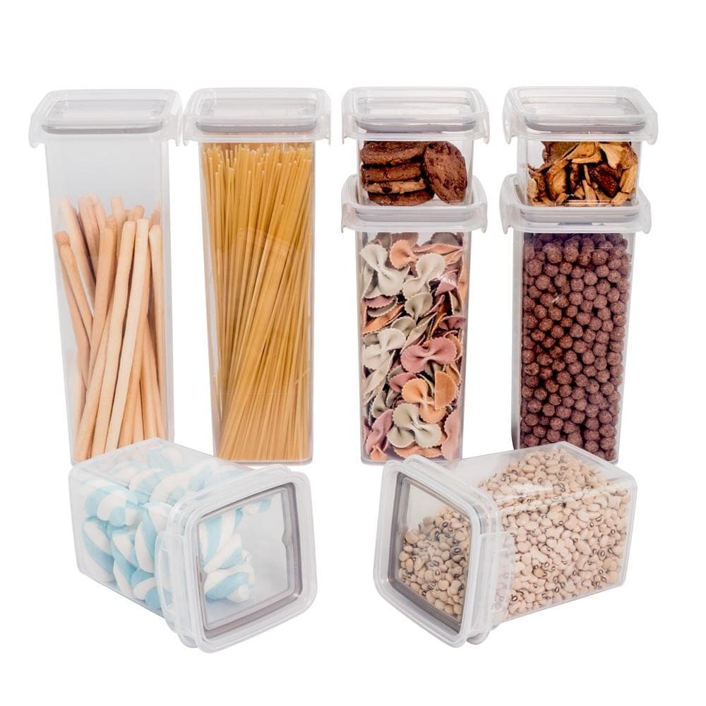 Kit 8 Potes Herméticos Quadrados com Tampa Plástico Plasútil