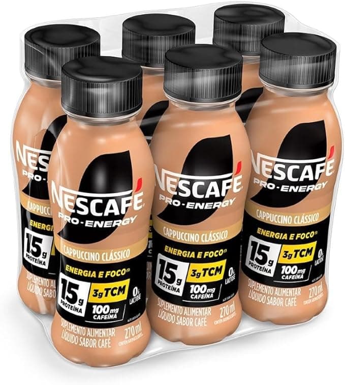 Suplemento Alimentar UHT Nescafé Pro-Energy Capuccino Clássico 15g proteína 270ml - Pack com 6 unidades