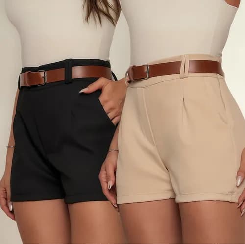 Kit 02 Shorts Alfaiataria Feminino Social Com Cinto Elegante