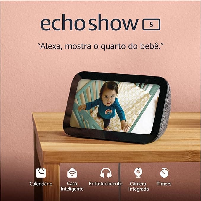 Echo Show 5 (Geração mais recente) | Smart display com Alexa, graves 2x mais potentes e som mais nítido | Cor Preta