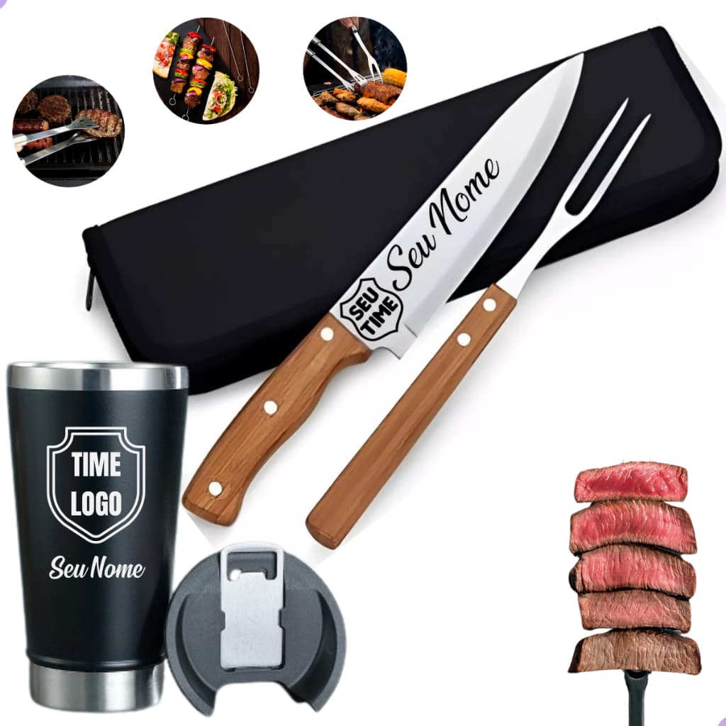 Kit Churrasco 2 Peças ou Kit Churrasco 2 Peças Copo Térmico Personalizado Logo Time Nome Empresa