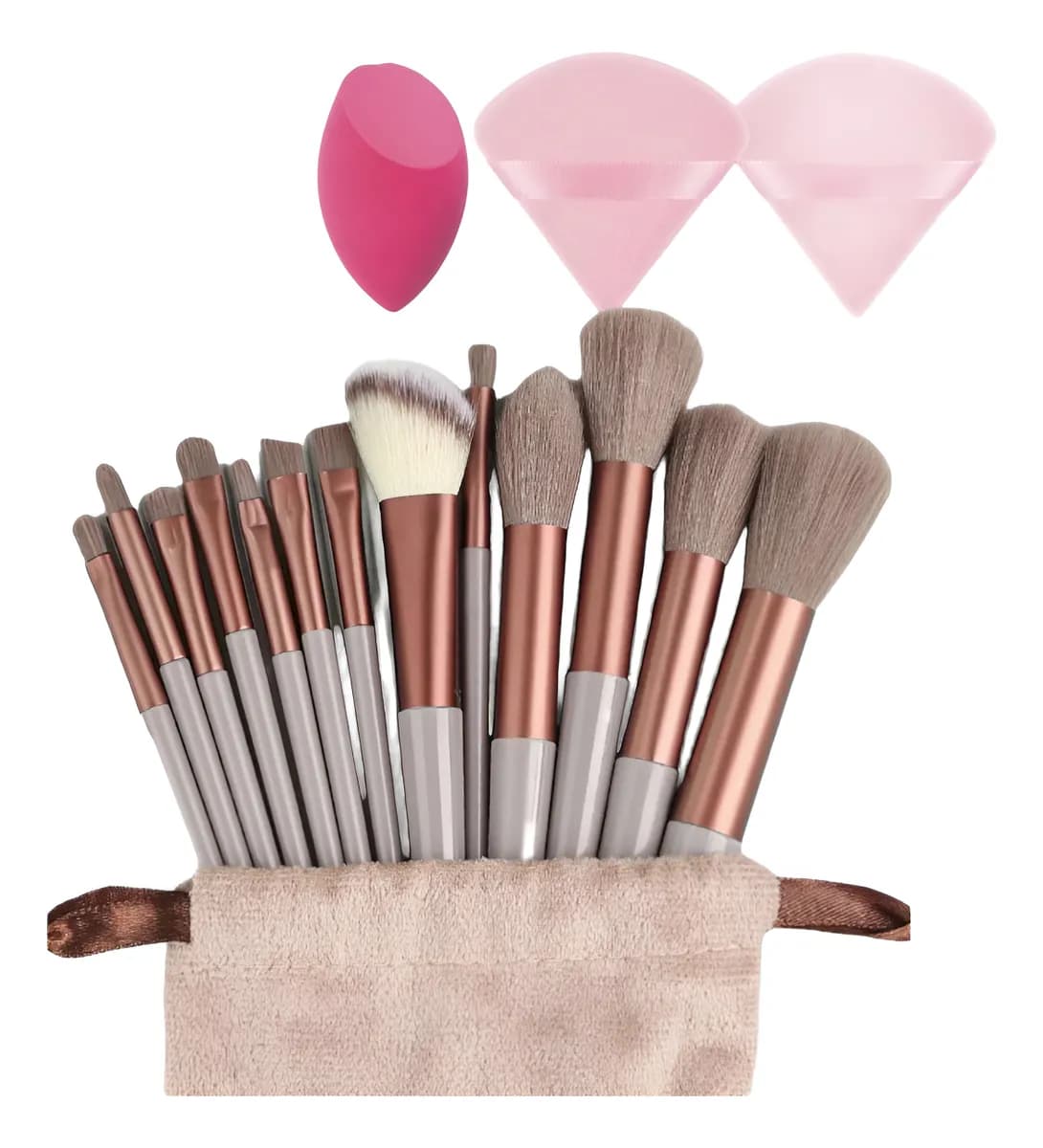 Pincel Maquiagem Kit 13 Peças Profissional Estojo Esponjas Marrom