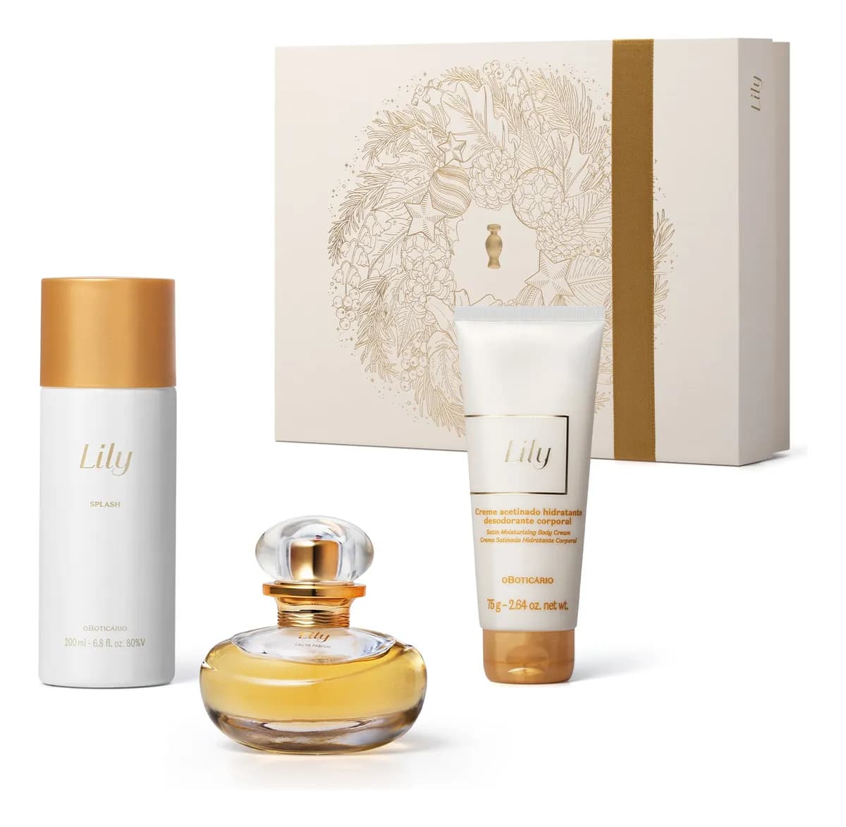 O Boticário Lily Presente Feminino 3 Itens: Eau de Parfum, Creme, Splash