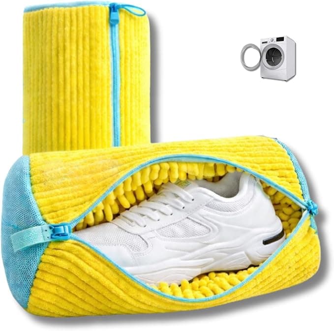 Saco Lavadora de Tênis com Interior Macio, Zíper Reforçado, Amarelo e Azul