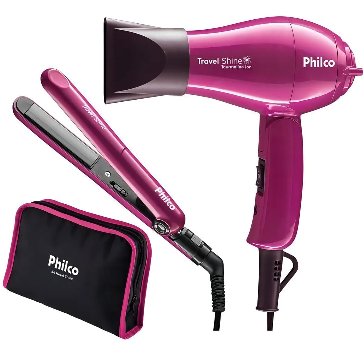 Kit Travel De Beleza Shine Philco Compacto P/ Viagens Secador + Prancha