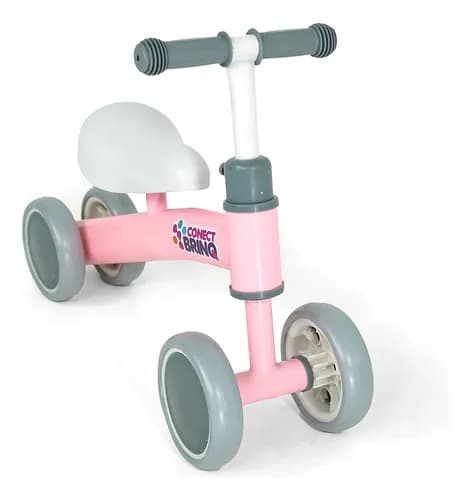 Bicicleta de Equilíbrio Infantil 4 Rodas Rosa Claro Conect Brinq, Sem Pedal, Estável, Aprendizado Seguro, Meninos e Meninas, Primeira Bike, Brinquedo Educativo, Cores Vibrantes, Leve e Resistente