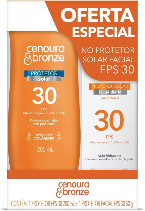 Cenoura e Bronze Kit Protetor Solar Corpo FPS 30 200ml + Facial FPS 30 50g