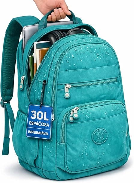 Mochila Grande 30L Nylon Impermeável Feminina Masculina Escolar Juvenil Notebook 15" — Mochila Preta Resistente com Múltiplos Bolsos