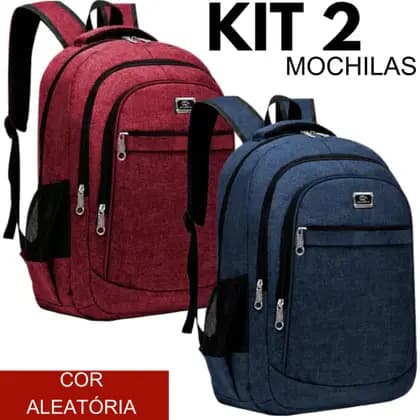Kit 2 Mochilas Bolsa Viagem Resistente Impermeável Coreana Masculina Feminina Escola - Cor Aleatória - New Bag