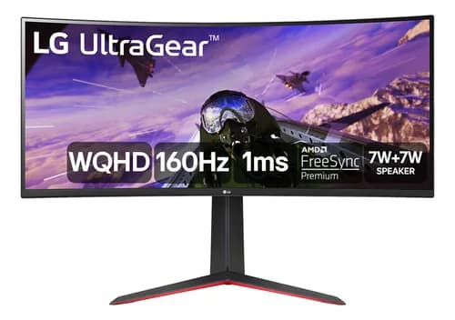 Monitor GamerLG UltragearCurvo –Tela VAde 34”, 2K WQHD 3440 x 1440, UltraWide™ (formato 21:9), 160Hz, 1ms (MBR), AMD FreeSyncPremium –34GP63A-B