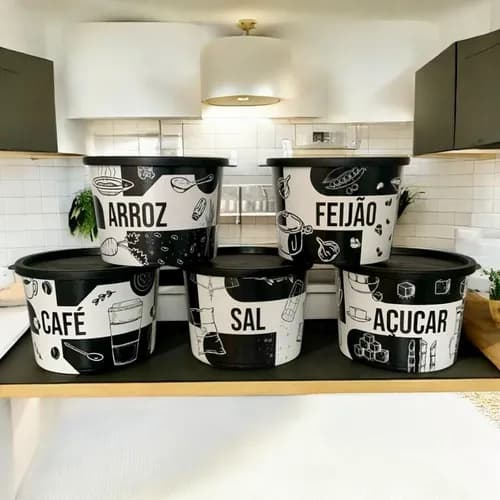 Kit Porta Mantimentos 5 Peças Redondo Com Decoração 1,5 Lt