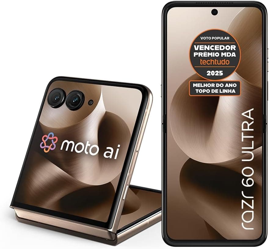 Smartphone Motorola Razr 60 Ultra - 1TB 32GB (16GB RAM 16GB Ram Boost) Snapdragon 8 Elite Tela dobrável 7" e externa 4” Moto AI 50MP camera - Madeira