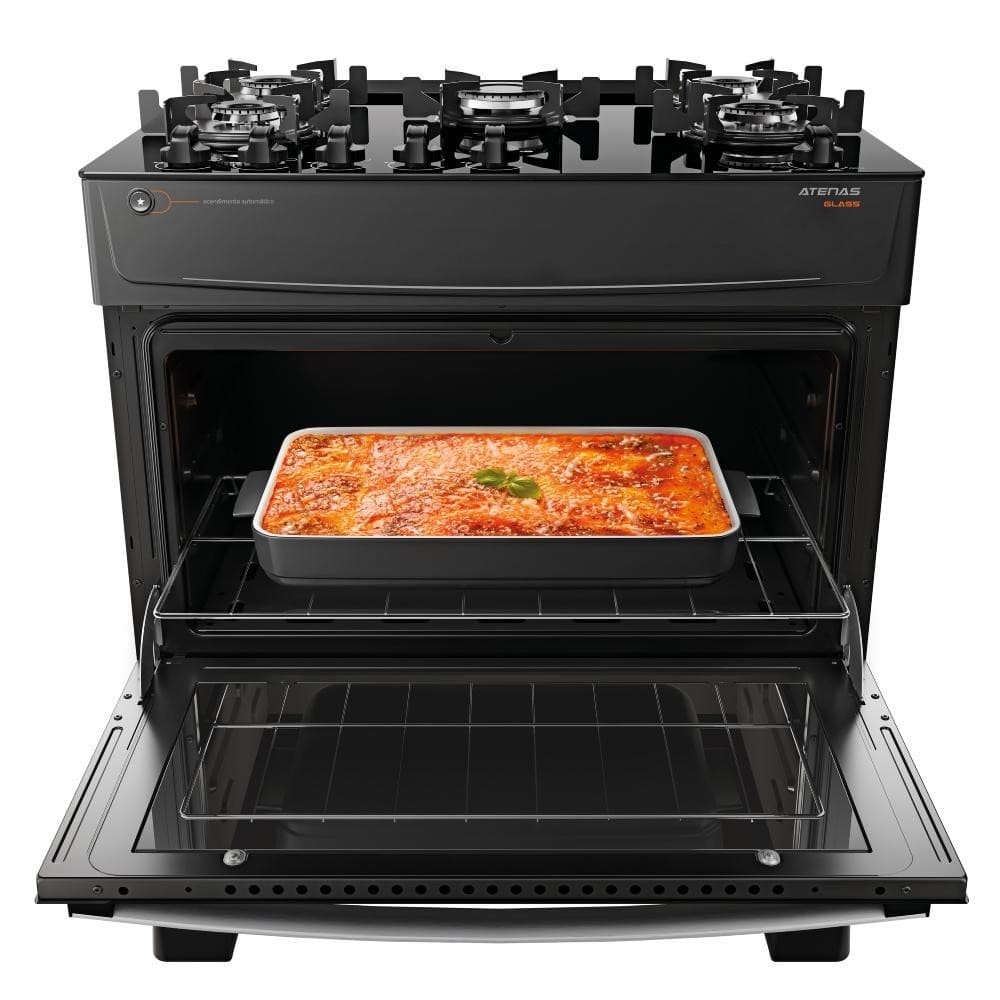 Fogão Atlas 5 Bocas Atenas Glass com Mesa de Vidro Bivolt