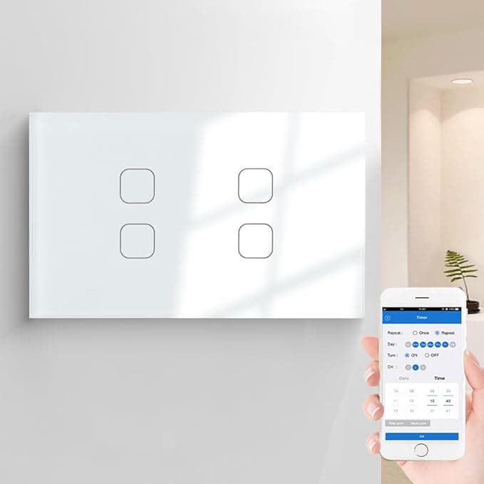 Interruptor Inteligente, Interruptor Inteligente 4 Botões, Pode Ser Ligado e Desligado em Horários Programados, Controlado Remotamente e Configurar Modos Como Acordar e Dormir