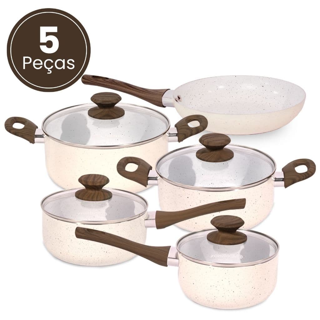 Jogo de Panelas Legacy Antiaderente Revestimento Cerâmico 5 Peças Tampa de Vidro