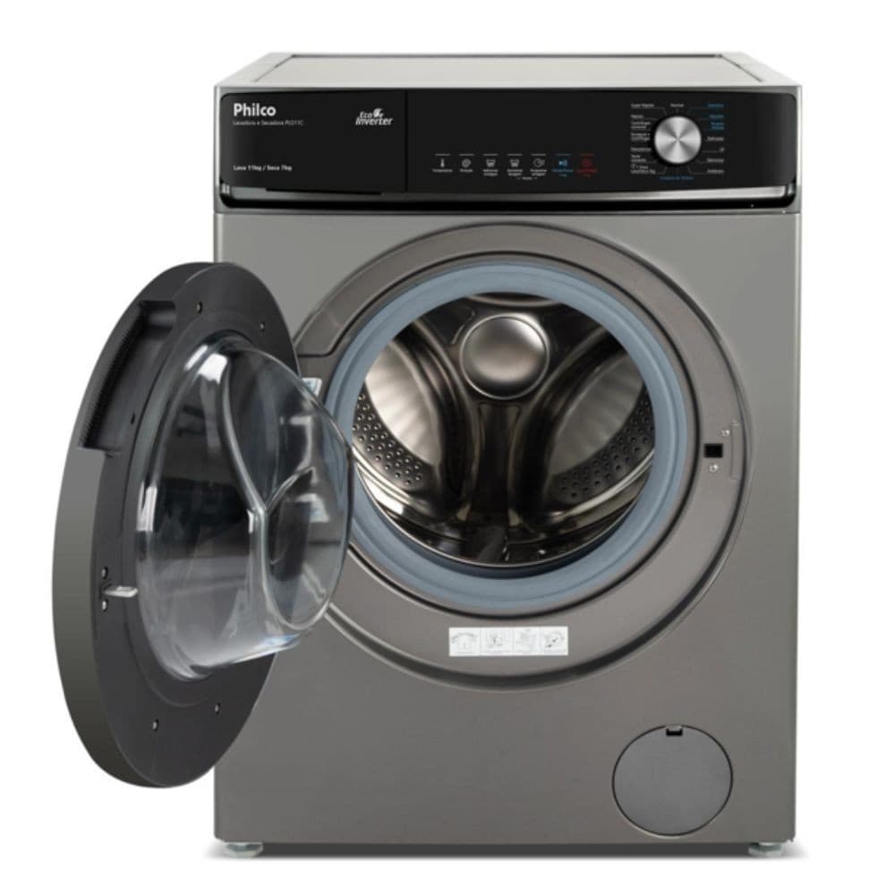 Lava e Seca Philco 16 Programas Eco Inverter 11kg Titânio PLS11C