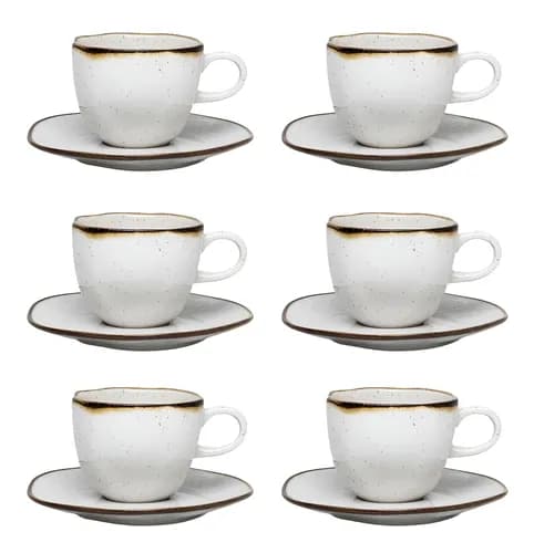Conjunto De 6 Xícaras Com Pires Ryo Maresia Branco Marrom 220ml Oxford