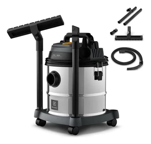 Aspirador Pó e Água Electrolux função Sopro Compacto Líquidos Químicos Inox 1800W 20L total 15L útil protetor térmico GT20i