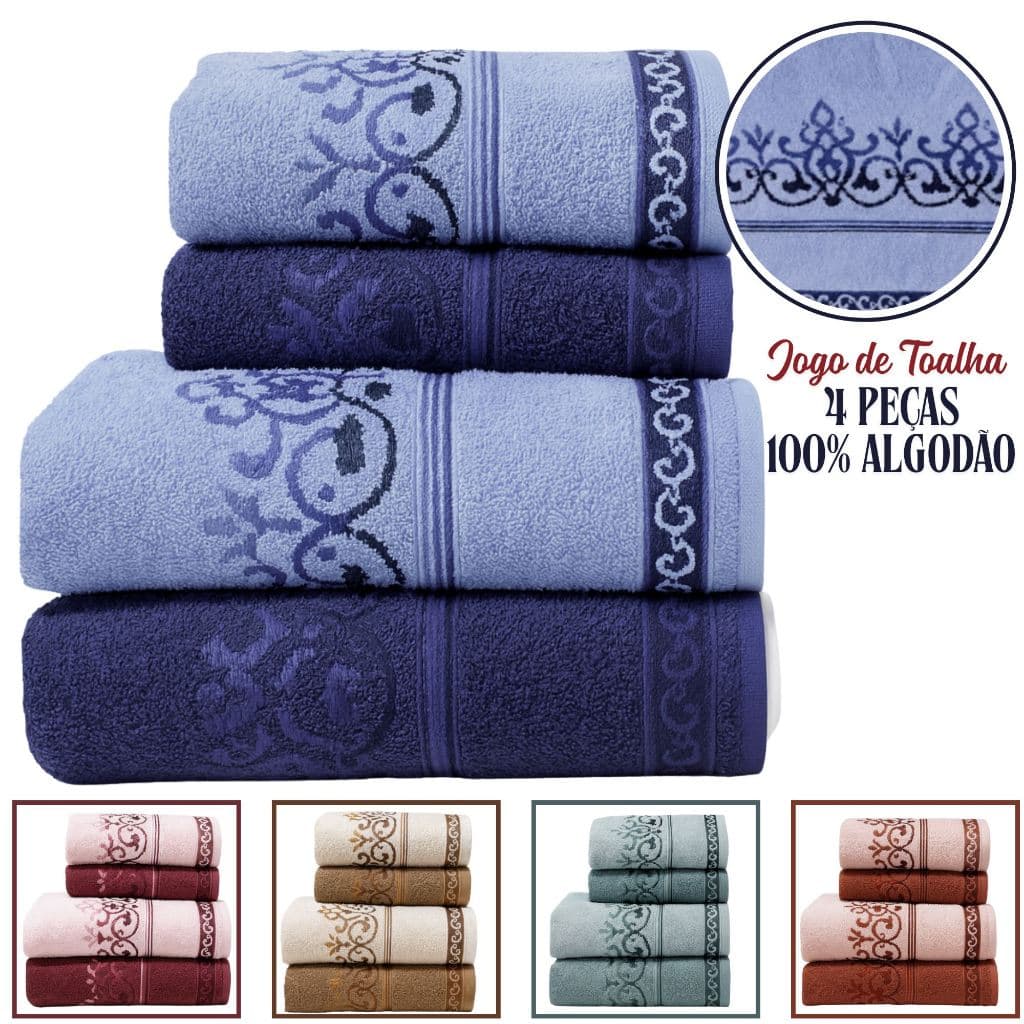 Jogo De Toalha 4 Pçs Banho Rosto 100% Algodão, Brisa Habitat