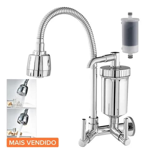 Torneira Com Filtro Gourmet Tubo Flexível E Bica Movel De 1/4 Volta Cromada A Mais Vendida
