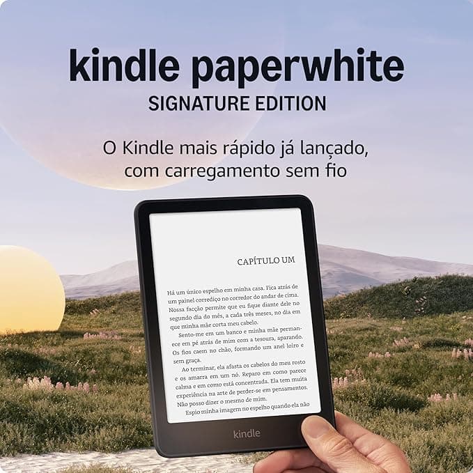 Kindle Paperwhite Signature Edition 32 GB (Geração mais recente) - O Kindle mais rápido já lançado, com luz frontal autoadaptável, carregamento sem fio e bateria que dura semanas - Cor Preta Metálica